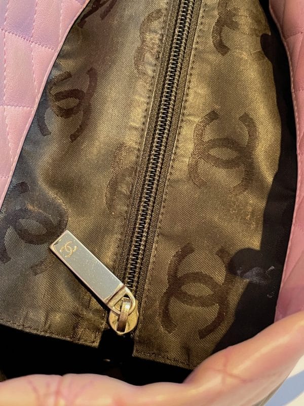 chanel pink & black quilted calfskin leather small cambon cc logo bag c.2004 2005