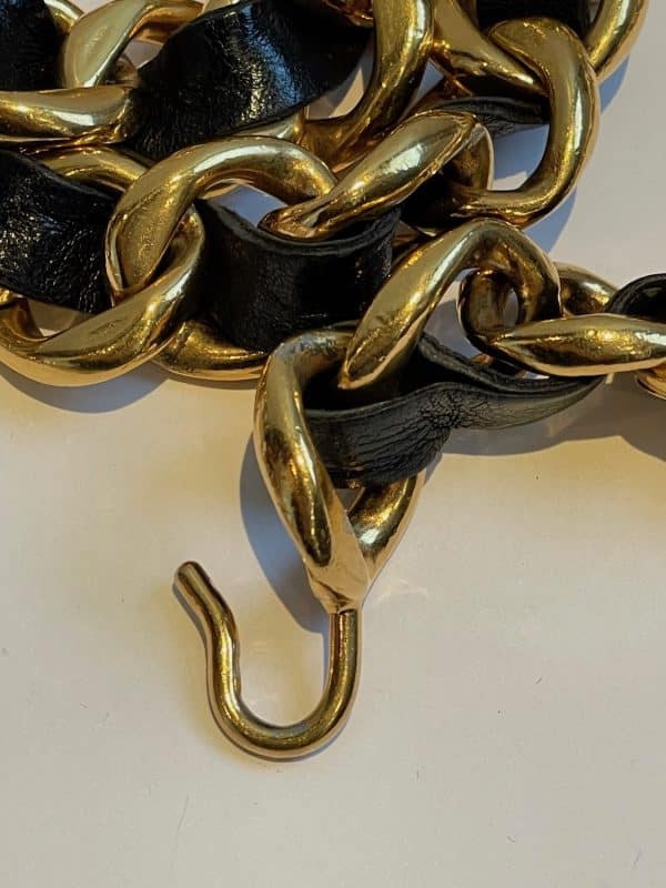chanel vintage belt leather and gold link chain iconic cc logo coco medallion charm c.1980