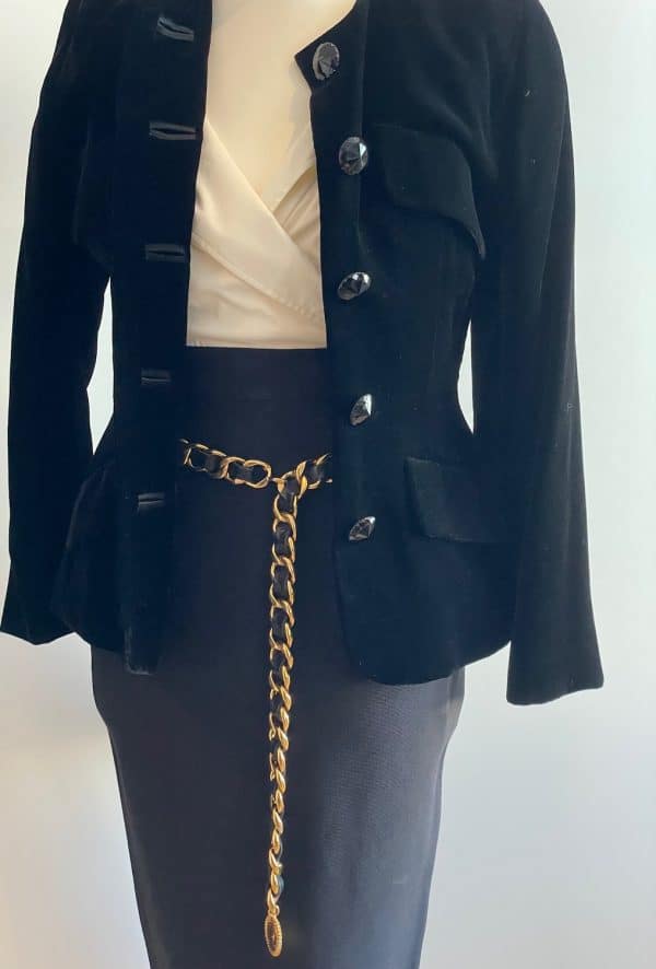 chanel vintage belt leather and gold link chain iconic cc logo coco medallion charm c.1980