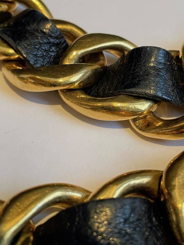 chanel vintage belt leather and gold link chain iconic cc logo coco medallion charm c.1980