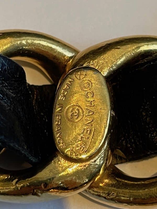 chanel vintage belt leather and gold link chain iconic cc logo coco medallion charm c.1980