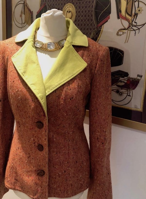 christian dior tweed fitted jacket burnt orange single breasted c.2000