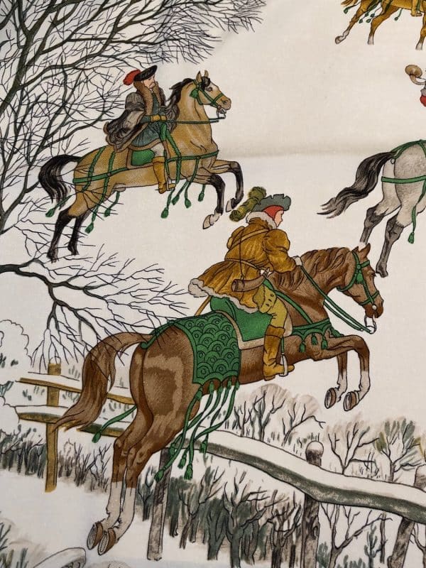 hermÈs vintage silk scarf l’hiver red gold by philippe ledoux c.1968 w/box