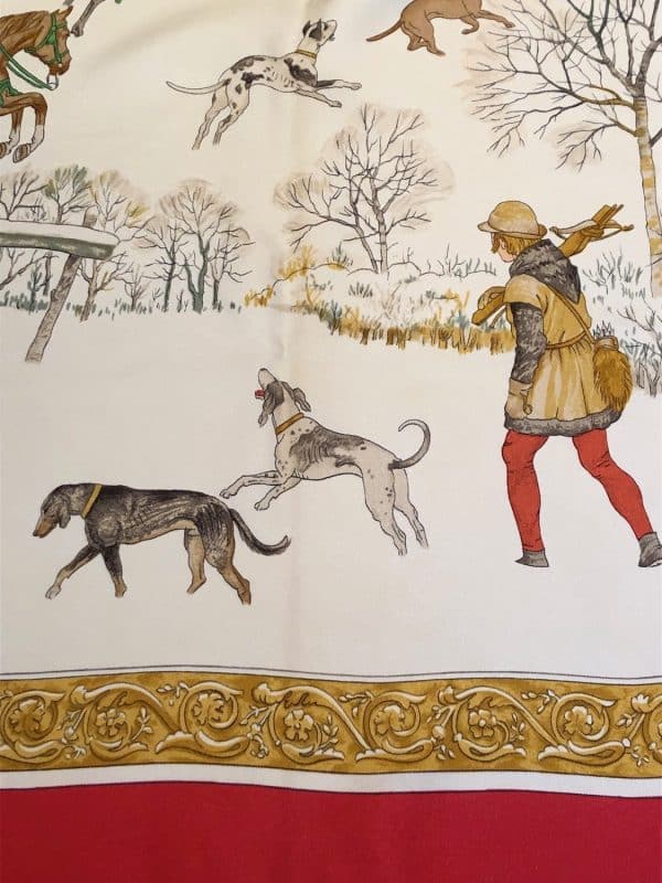 hermÈs vintage silk scarf l’hiver red gold by philippe ledoux c.1968 w/box