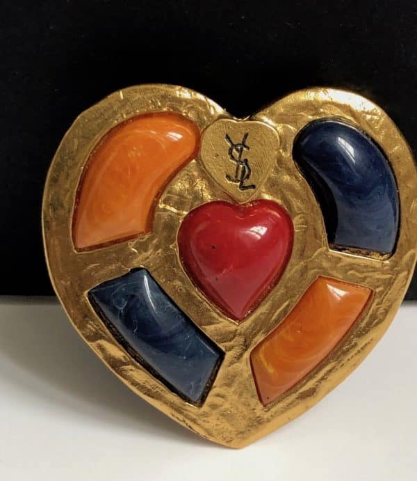 yves saint laurent by goossens vintage ysl large heart cabochons brooch pendant c.1990s