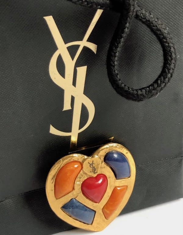 yves saint laurent by goossens vintage ysl large heart cabochons brooch pendant c.1990s