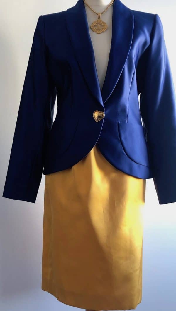 yves saint laurent variation vintage gold yellow fitted skirt c.1980s