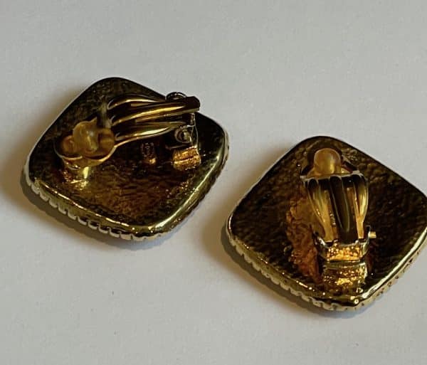 chanel vintage cc logo coco large square earrings gold w/box c.1996