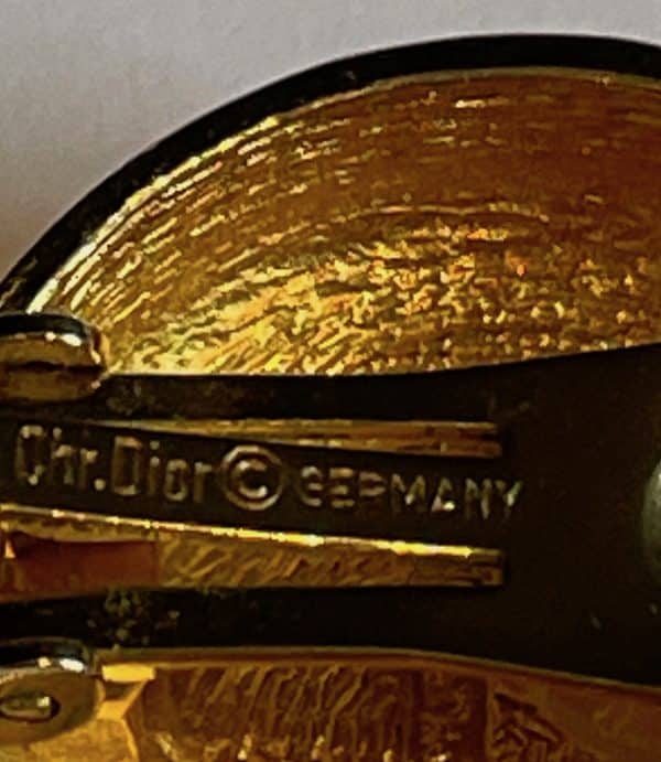 christian dior vintage couture button earrings gold tone black crystal cabochon c.1980s