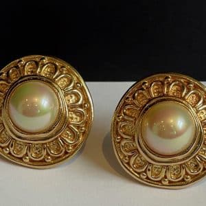 christian dior vintage couture etruscan gold & pearl large earrings collector c.1980s
