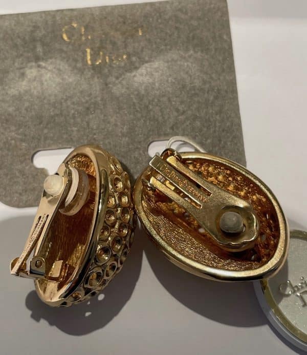 christian dior vintage earrings oval abstract 18k gold plated c.1980