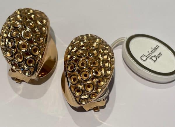 christian dior vintage earrings oval abstract 18k gold plated c.1980