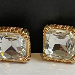 christian dior vintage large crystal & gold tone cocktail earrings c.1980s