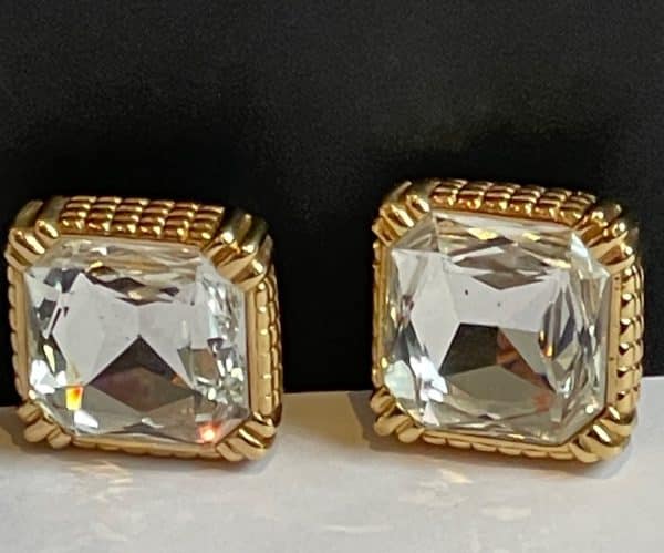 christian dior vintage large crystal & gold tone cocktail earrings c.1980s