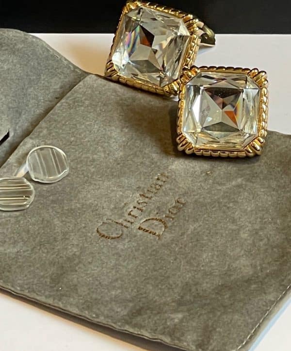 christian dior vintage large crystal & gold tone cocktail earrings c.1980s