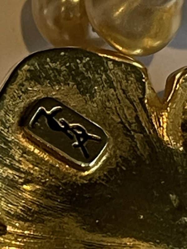 yves saint laurent vintage by goossens couture pearl gardenia necklace & earrings set gold crystal c.1980