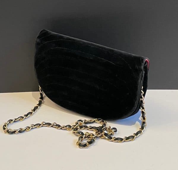 chanel 1980s half moon flap bag vintage cc logo jewel button