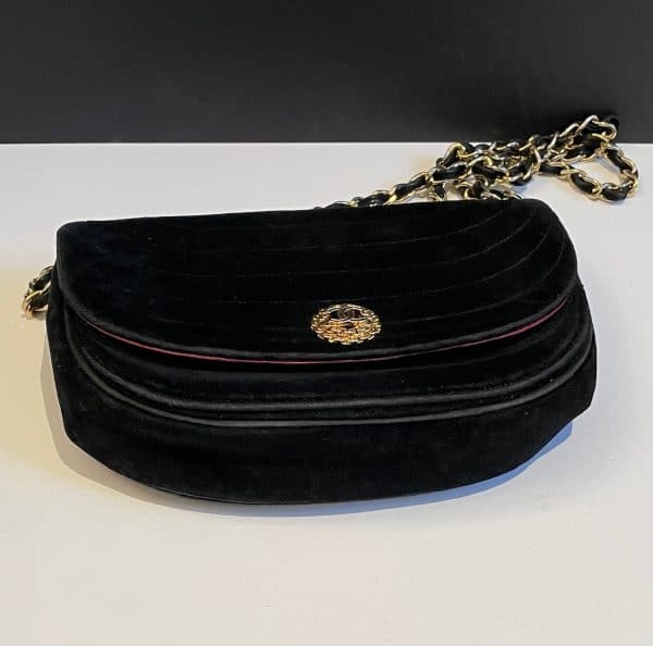 chanel 1980s half moon flap bag vintage cc logo jewel button