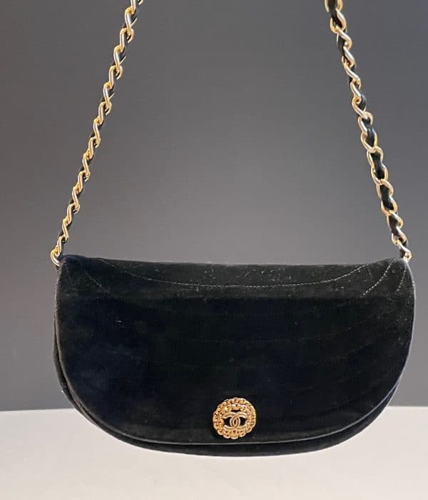 chanel 1980s half moon flap bag vintage cc logo jewel button