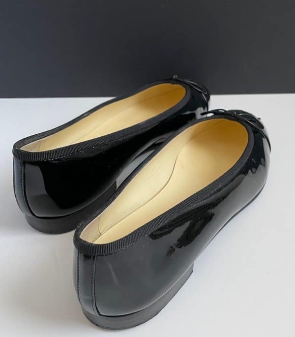 chanel leather ballet flats ballerina cc logo black bow shoes pumps w/box
