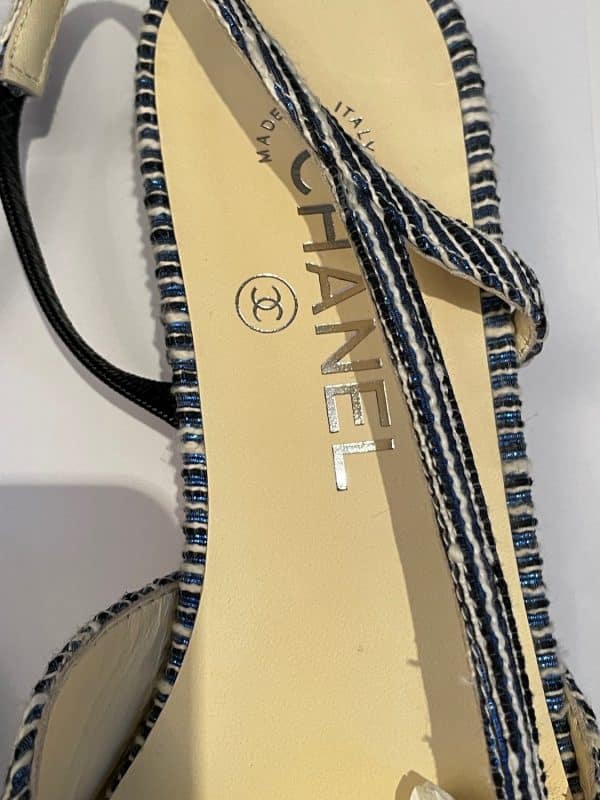 chanel slingback sandals tweed blue & grosgrain black