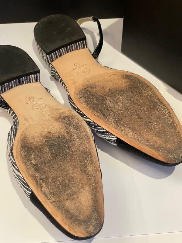 chanel slingback sandals tweed blue & grosgrain black