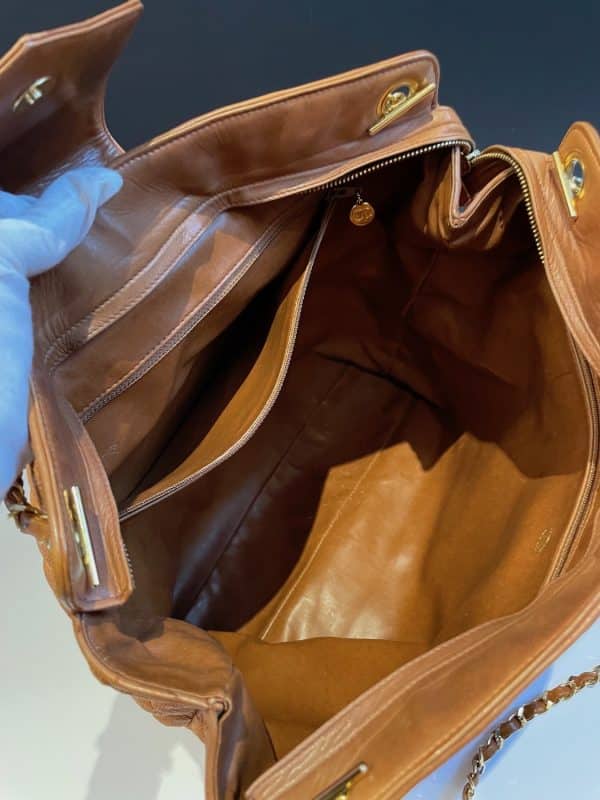 chanel vintage grand shopping tote bag cognac quilted cc logo c.1990s