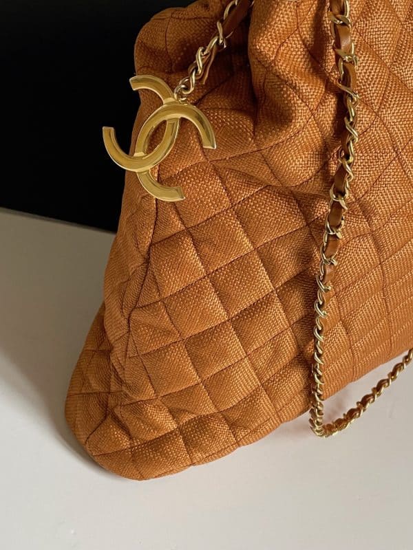 chanel vintage grand shopping tote bag cognac quilted cc logo c.1990s