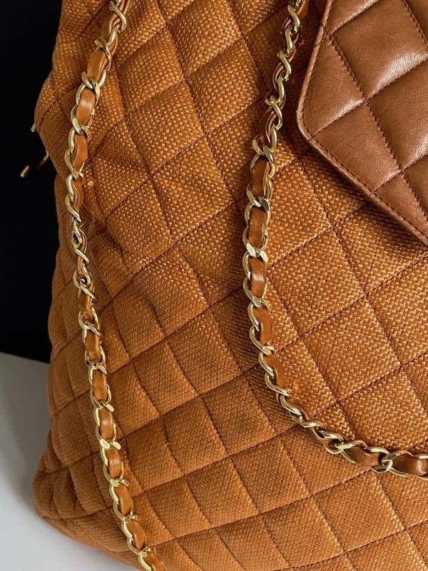 chanel vintage grand shopping tote bag cognac quilted cc logo c.1990s