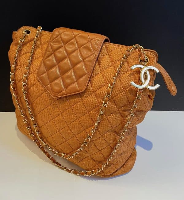chanel vintage grand shopping tote bag cognac quilted cc logo c.1990s