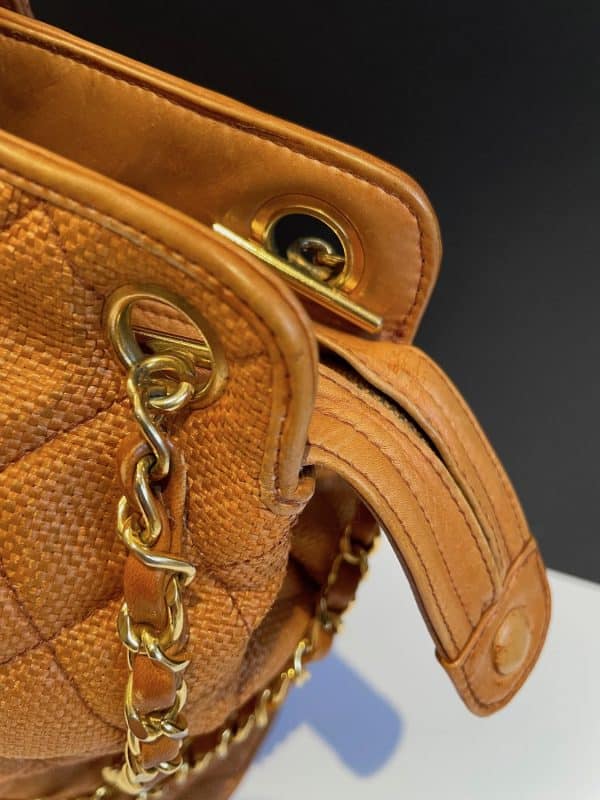 chanel vintage grand shopping tote bag cognac quilted cc logo c.1990s