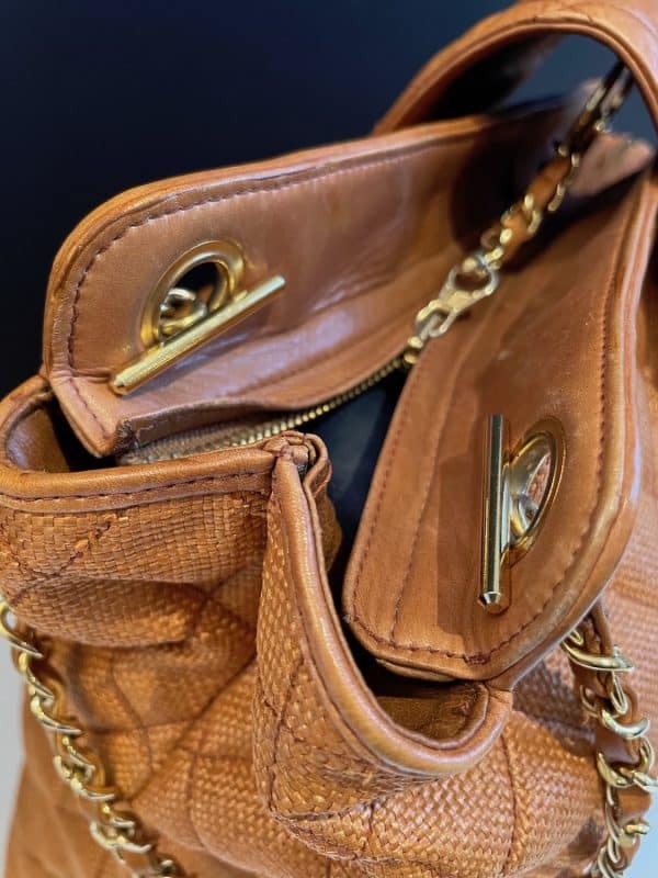 chanel vintage grand shopping tote bag cognac quilted cc logo c.1990s