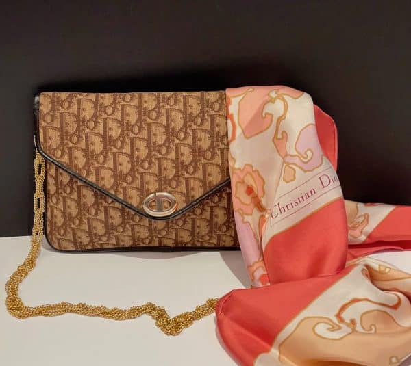 christian dior 1970 dior monogram clutch pouch shoulder chain bag vintage