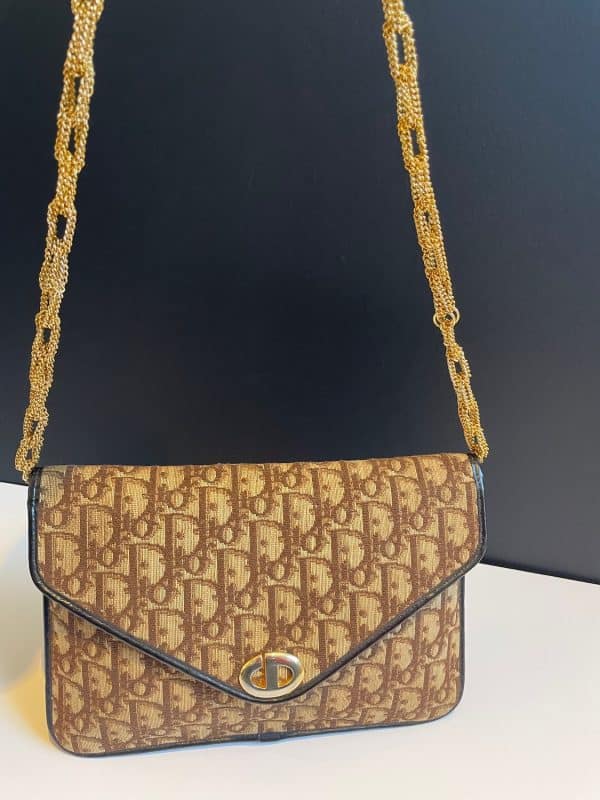 christian dior 1970 dior monogram clutch pouch shoulder chain bag vintage