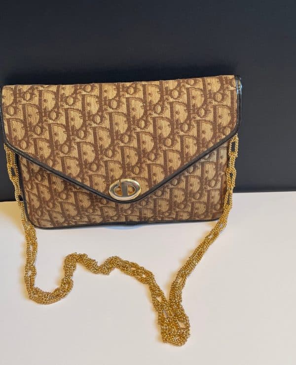 christian dior 1970 dior monogram clutch pouch shoulder chain bag vintage