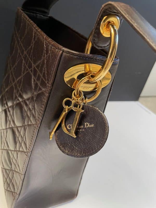 christian dior vintage cannage quilted lambskin bag gold dior charms