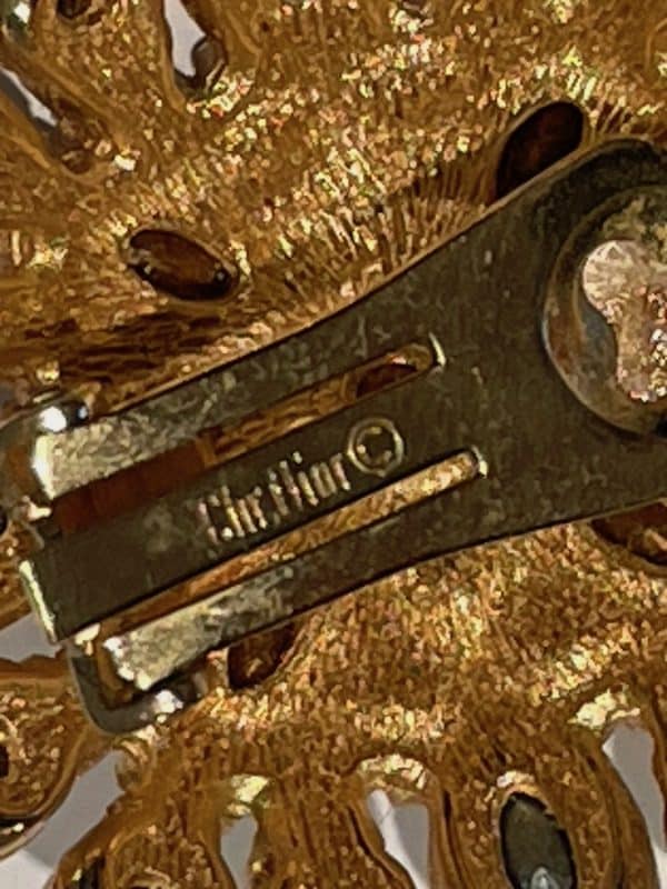 christian dior vintage large flower swarovski crystals gold tone earrings 1980