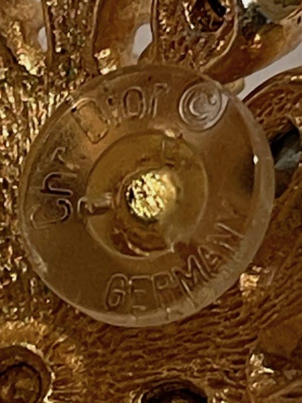 christian dior vintage large flower swarovski crystals gold tone earrings 1980