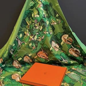 hermÈs vintage silk scarf concerto green by jean louis clerc 1996 w/box