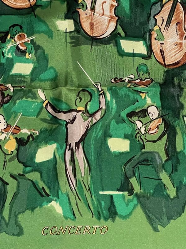hermÈs vintage silk scarf concerto green by jean louis clerc 1996 w/box