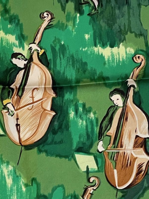 hermÈs vintage silk scarf concerto green by jean louis clerc 1996 w/box