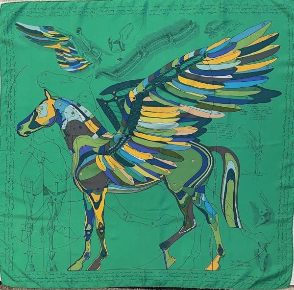 hermÈs silk scarf le pegase d'hermÈs green by christian renonciat w/box