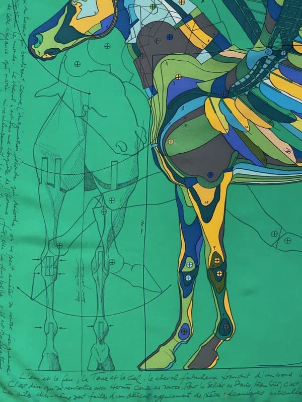 hermÈs silk scarf le pegase d'hermÈs green by christian renonciat w/box