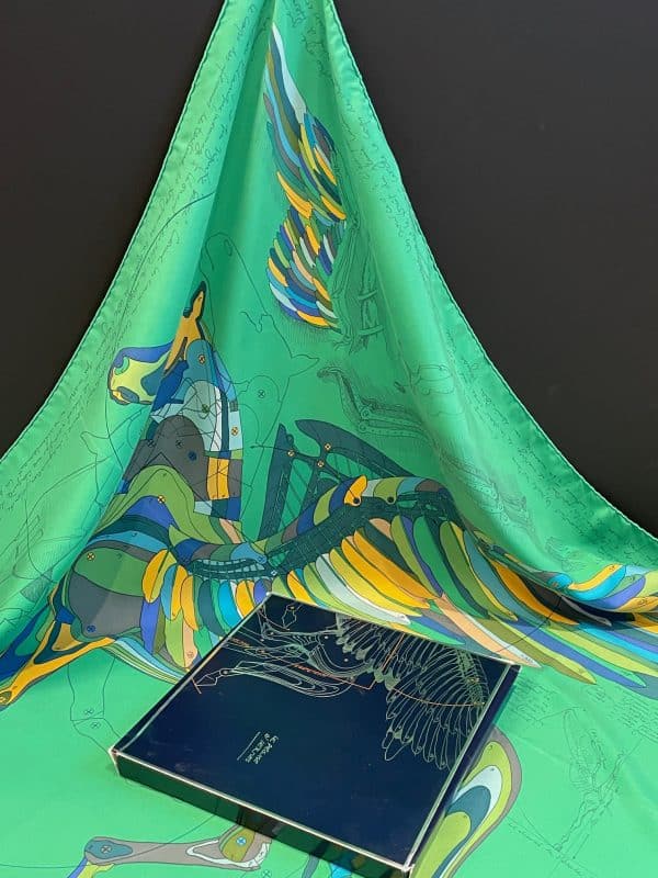 hermÈs silk scarf le pegase d'hermÈs green by christian renonciat w/box