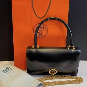 hermÈs vintage box calf leather black bag 1952