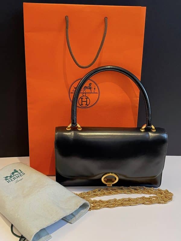 hermÈs vintage box calf leather black bag 1952