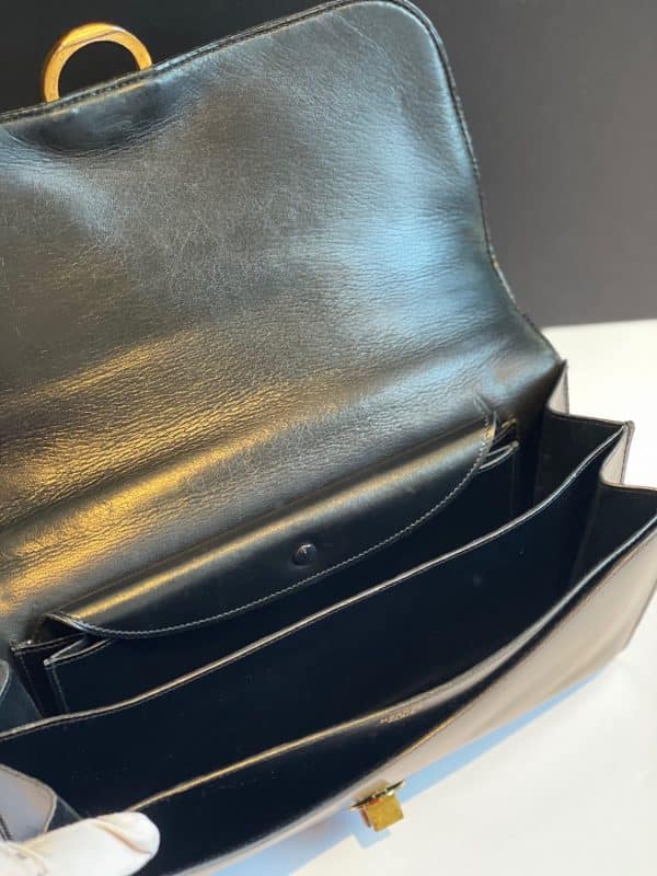 hermÈs vintage box calf leather black bag 1952