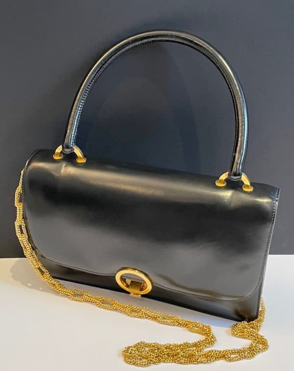 hermÈs vintage box calf leather black bag 1952