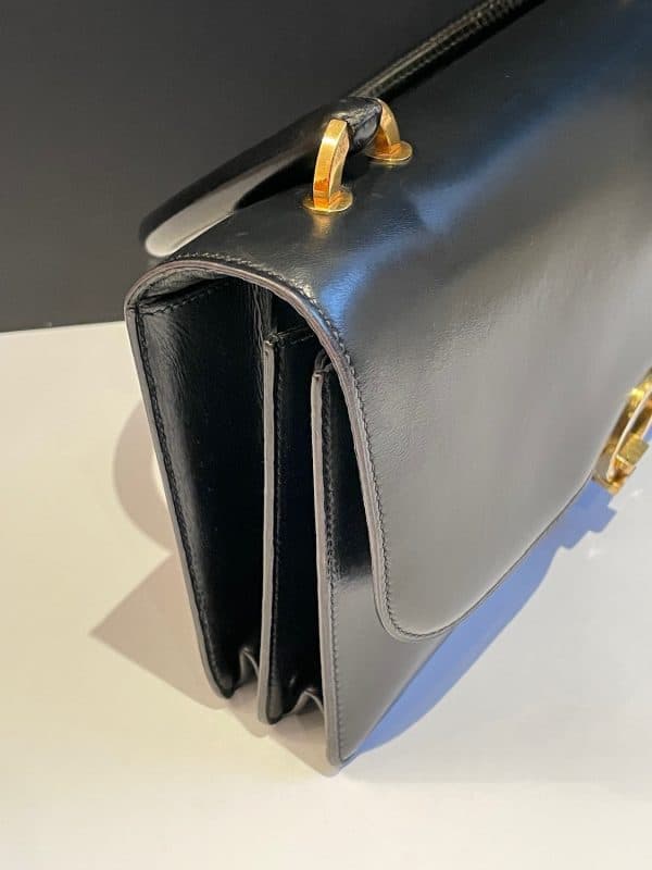 hermÈs vintage box calf leather black bag 1952
