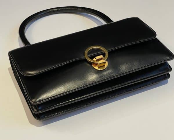 hermÈs vintage box calf leather black bag 1952